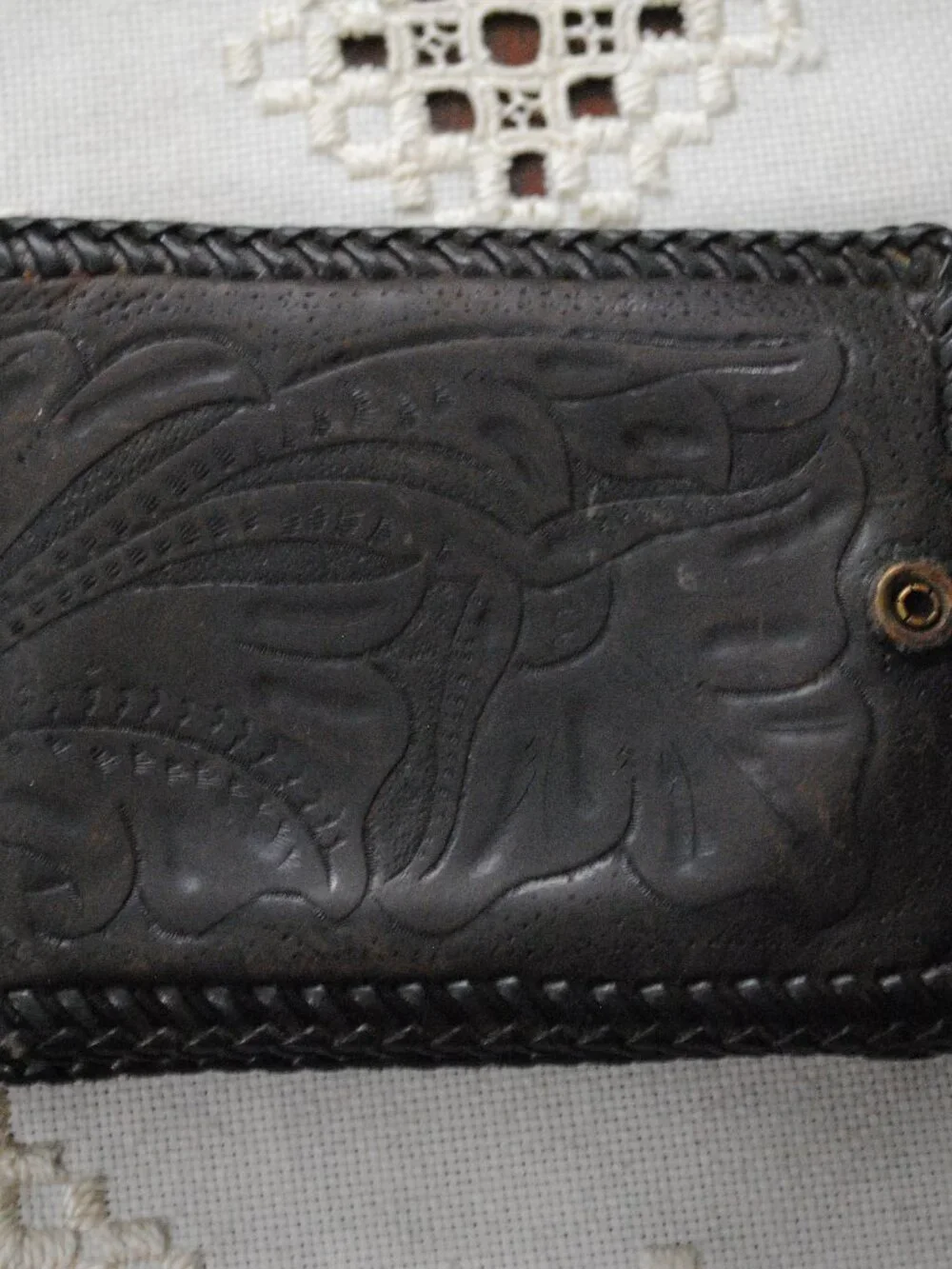 Vintage Handmade Men's Tooled Embossed Leather Bifold Wallet Western Monogrammed